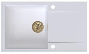 Sink Quality Sink55, kuchyňský granitový dřez 780x460x215 mm + zlatý sifon, bílá, SKQ-SINK.W.1KDOL.XG