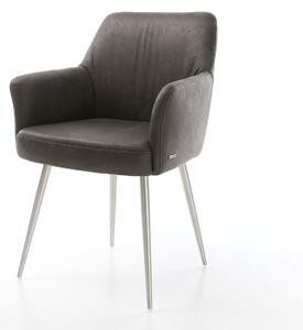 DELIFE Jídelní židle Xana-Flex s područkami mikrovlákno antracit vintage 4 nohy zúžené nerezová ocel taštičkové pružiny