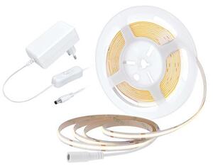 SOLIGHT COB LED pásek, sada s adaptérem, vypínač, 5m, 8W/m, 800lm/m, teplá bílá
