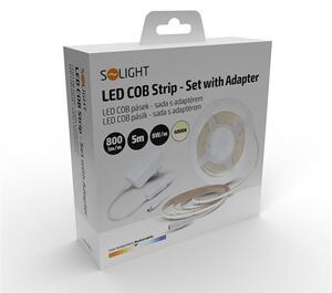 SOLIGHT COB LED pásek, sada s adaptérem, vypínač, 5m, 8W/m, 800lm/m, studená bílá