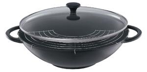 Litinová wok pánev se skleněnou poklicí Provence 36 cm černá - Küchenprofi (Wok Provence se skleněným víkem 36 cm černá - Küchenprofi)
