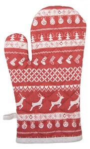 Červená bavlněná kuchyňská chňapka s jelenem Nordic Christmas – 16x30 cm