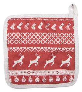 Červená bavlněná podložka pod hrnec s jelenem Nordic Christmas – 20x20 cm