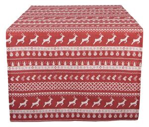 Červený bavlněný běhoun na stůl s jelenem Nordic Christmas – 50x140 cm