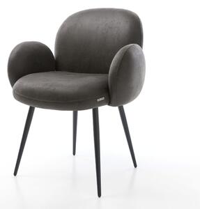 DELIFE Jídelní židle Nube-Flex s područkami mikrovlákno antracit vintage 4-nohá zúžená černá taštičkové pružiny