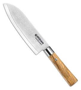Damaškový Santoku Japonský nůž Damast Olive 17 cm - Böker Solingen (Damast Olive Santoku Kuchařský nůž 17 cm - Böker Solingen)