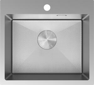 Mexen Solix, 1-komorový nerezový dřez 500 x 450 mm, broušená ocel, vzor voština, 6402501000-01HC