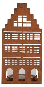 Hnědý kovový svícen na čajovou svíčku domeček – 10x10x20 cm