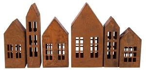 Sada 6 hnědých kovových dekorativních figurek domeček – 27x3x14 cm