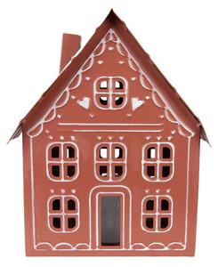 Hnědý kovový domeček s LED světlem – 27x19x32 cm