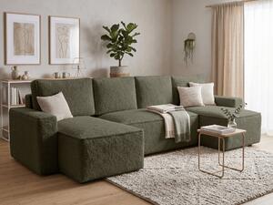 Rozkládací sedací souprava do U SMART BOUCLE 303x143 cm, tmavě zelená