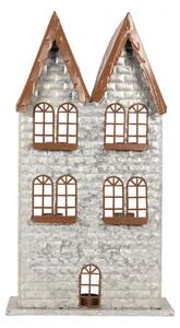 Šedý kovový svícen na čajovou svíčku domeček – 30x13x54 cm