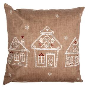 Hnědý povlak na polštář s motivem perníkových domečků Gingerbread Bliss – 45x45