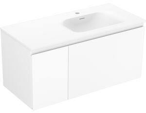Mexen Orio, koupelnová skříňka 100 cm s pravým umyvadlem Vela, 1S, 1D, bílá matná, 91A13-10047-3-BBFF01-W23P01