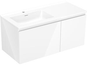 Mexen Orio, koupelnová skříňka 100 cm s umyvadlem Otis vlevo, 1S, 1D, bílá lesklá, 91A13-10047-3-BBFF00-W18L00