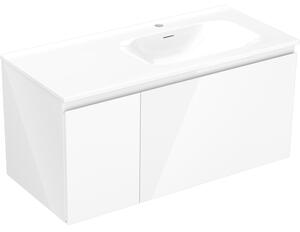 Mexen Orio, koupelnová skříňka 100 cm s pravým umyvadlem Vela, 1S, 1D, bílá lesklá, 91A13-10047-3-BBFF00-W23P00