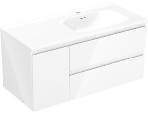 Mexen Orio, koupelnová skříňka 100 cm s pravým umyvadlem Vela, 2S, 1D, bílá lesklá, 91A13-10047-3-BBFFF00-W23P00