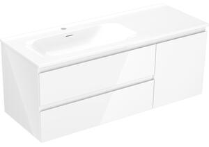 Mexen Orio, koupelnová skříňka 120 cm s umyvadlem Vela vlevo, 2S, 1D, bílá lesklá, 91A13-12047-3-BBFFF00-W23L00