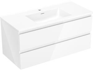 Mexen Orio, koupelnová skříňka 100 cm s umyvadlem Otis, 2 zásuvky, bílá lesklá, 91A10-10047-2-BFF00-W18M00