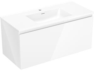 Mexen Orio, koupelnová skříňka 100 cm s umyvadlem Otis, 1 zásuvka, bílá lesklá, 91A10-10047-1-BF00-W18M00
