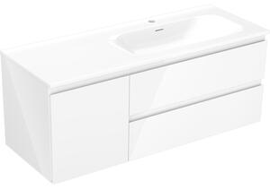Mexen Orio, koupelnová skříňka 120 cm s pravým umyvadlem Vela, 2S, 1D, bílá lesklá, 91A13-12047-3-BBFFF00-W23P00