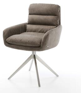 DELIFE Jídelní židle Abelia-Flex s područkami mikrovlákno taupe vintage křížová podnož široká nerezová ocel