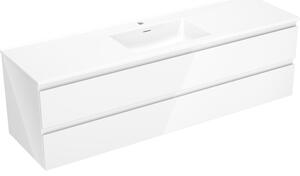 Mexen Orio, koupelnová skříňka 160 cm s umyvadlem Otis, 2 zásuvky, bílá lesklá, 91A10-16047-2-BFF00-W18M00