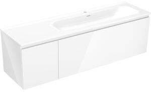 Mexen Orio, koupelnová skříňka 160 cm s pravým umyvadlem Vela, 1S, 1D, bílá lesklá, 91A13-16047-3-BBFF00-W23P00