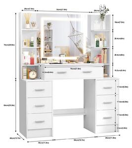 Toaletní stolek s LED zrcadlem - bílý - dřevěný - moderní, minimalistický - nábytek do ložnice