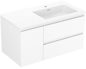 Mexen Orio, koupelnová skříňka 90 cm s pravým umyvadlem Otis, 2S, 1D, bílá matná, 91A13-09047-3-BBFFF01-W18P01