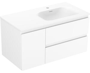 Mexen Orio, koupelnová skříňka 90 cm s pravým umyvadlem Vela, 2S, 1D, bílá matná, 91A13-09047-3-BBFFFF01-W23P01