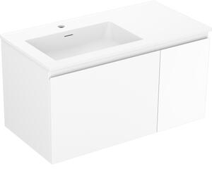 Mexen Orio, koupelnová skříňka 90 cm s umyvadlem Otis vlevo, 1S, 1D, bílá matná, 91A13-09047-3-BBFF01-W18L01