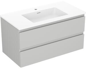 Mexen Orio, koupelnová skříňka 90 cm s umyvadlem Otis, 2 zásuvky, šedá matná/bílá matná, 91A10-09047-2-BFF62-W18M01
