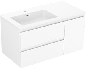 Mexen Orio, koupelnová skříňka 90 cm s umyvadlem Otis vlevo, 2S, 1D, bílá matná, 91A13-09047-3-BBFFF01-W18L01