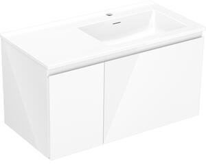 Mexen Orio, koupelnová skříňka 90 cm s pravým umyvadlem Otis, 1S, 1D, bílá lesklá, 91A13-09047-3-BBFF00-W18P00