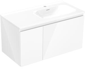 Mexen Orio, koupelnová skříňka 90 cm s pravým umyvadlem Vela, 1S, 1D, bílá lesklá, 91A13-09047-3-BBFF00-W23P00