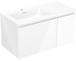 Mexen Orio, koupelnová skříňka 90 cm s umyvadlem Otis levá, 1S, 1D, bílá lesklá, 91A13-09047-3-BBFF00-W18L00
