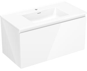 Mexen Orio, koupelnová skříňka 90 cm s umyvadlem Otis, 1 zásuvka, bílá lesklá, 91A10-09047-1-BF00-W18M00