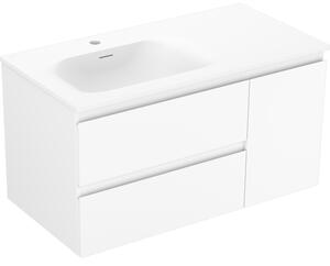 Mexen Orio, koupelnová skříňka 90 cm s umyvadlem Vela vlevo, 2S, 1D, bílá matná, 91A13-09047-3-BBFFFF01-W23L01