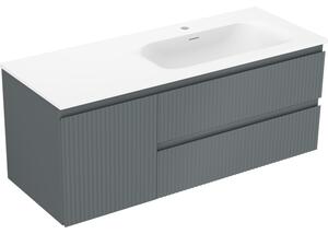 Mexen Rivel, koupelnová skříňka 120 cm s pravým umyvadlem Vela, 2S, 1D, drážkovaná, grafitová/bílá matná, 91A23-12047-3-BBFFF66-W23P01
