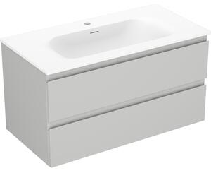 Mexen Orio, koupelnová skříňka 90 cm s umyvadlem Vela, 2 zásuvky, šedá matná/bílá matná, 91A10-09047-2-BFF62-W23M01