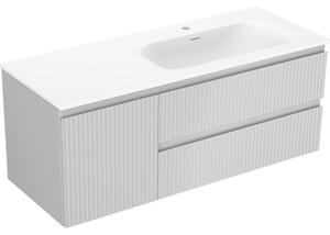 Mexen Rivel, koupelnová skříňka 120 cm s pravým umyvadlem Vela, 2S, 1D, drážkovaná, šedá/bílá matná, 91A23-12047-3-BBFFF62-W23P01