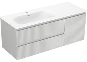 Mexen Rivel, koupelnová skříňka 120 cm s umyvadlem Vela vlevo, 2S, 1D, drážkovaná, šedá matná/bílá matná - 91A23-12047-3-BBFFF62-W23L01