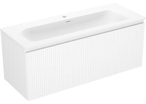 Mexen Rivel, koupelnová skříňka 120 cm s umyvadlem Vela, 1 zásuvka, drážkovaná, bílá matná, 91A20-12047-1-BF01-W23M01