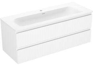 Mexen Rivel, koupelnová skříňka 120 cm s umyvadlem Vela, 2 zásuvky, drážkovaná, bílá matná, 91A20-12047-2-BFF01-W23M01