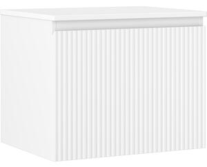 Mexen Rivel, koupelnová skříňka 60 cm s pracovní deskou, 1 zásuvka, drážkovaná, bílá matná, 91A20-06047-1-BFC01