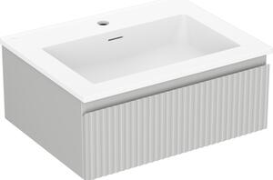 Mexen Rivel, koupelnová skříňka 60 cm s umyvadlem Otis, 1 zásuvka, drážkovaná, šedá matná/bílá, 91A20-06023-1-BF62-W18M01