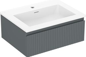 Mexen Rivel, koupelnová skříňka 60 cm s umyvadlem Otis, 1 zásuvka, drážkovaná, grafitová matná/bílá matná, 91A20-06023-1-BF66-W18M01