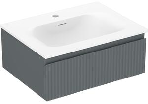 Mexen Rivel, koupelnová skříňka 60 cm s umyvadlem Vela, 1 zásuvka, drážkovaná, grafitová matná/bílá matná, 91A20-06023-1-BF66-W23M01