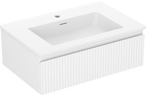 Mexen Rivel, koupelnová skříňka 70 cm s umyvadlem Otis, 1 zásuvka, drážkovaná, bílá matná, 91A20-07023-1-BF01-W18M01